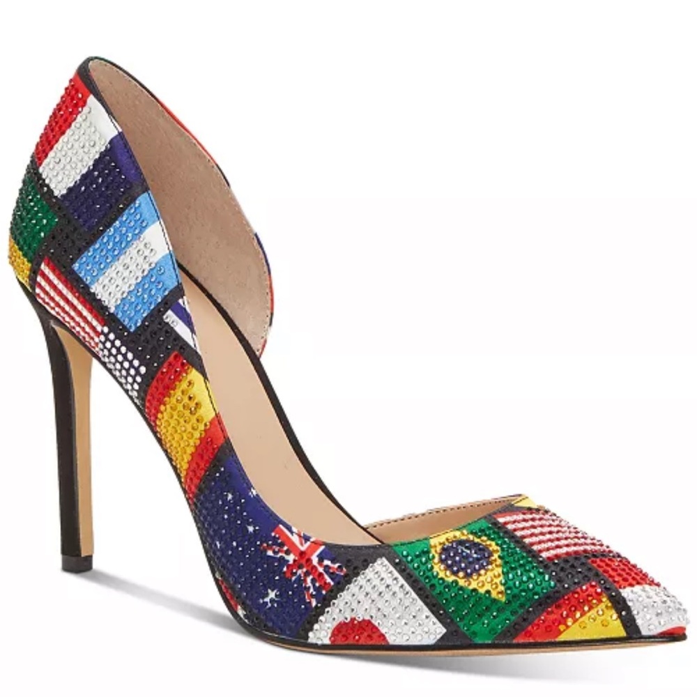 INC International Concepts Kenjay d’Orsay World Cup Flag Sequin Pointed-Toe heel